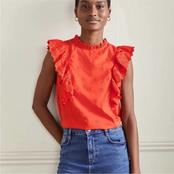 Boden Tops - BODEN Nina Sleeveless Broderie Ruffle Eyelet Top Sz 12 Bright Papaya